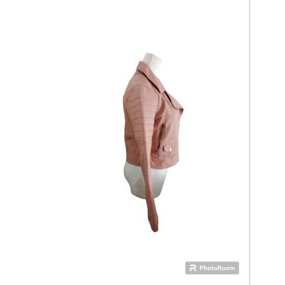 BLANKNYC Women's Pretty In PinkFuax Leather Long Sleeve Crop Moto Jacket Sz XS - Picture 4 of 12